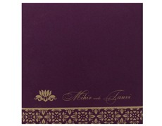 Hindi wedding card in purple with multicolor inserts